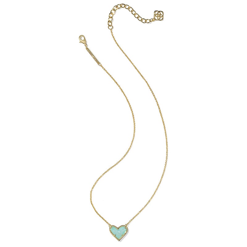 Kendra Scott Ari Heart Pendant Necklace, 14k Gold-Plated Brass, Fashion Jewelry for Women, Bright Aqua Drusy - Image 2