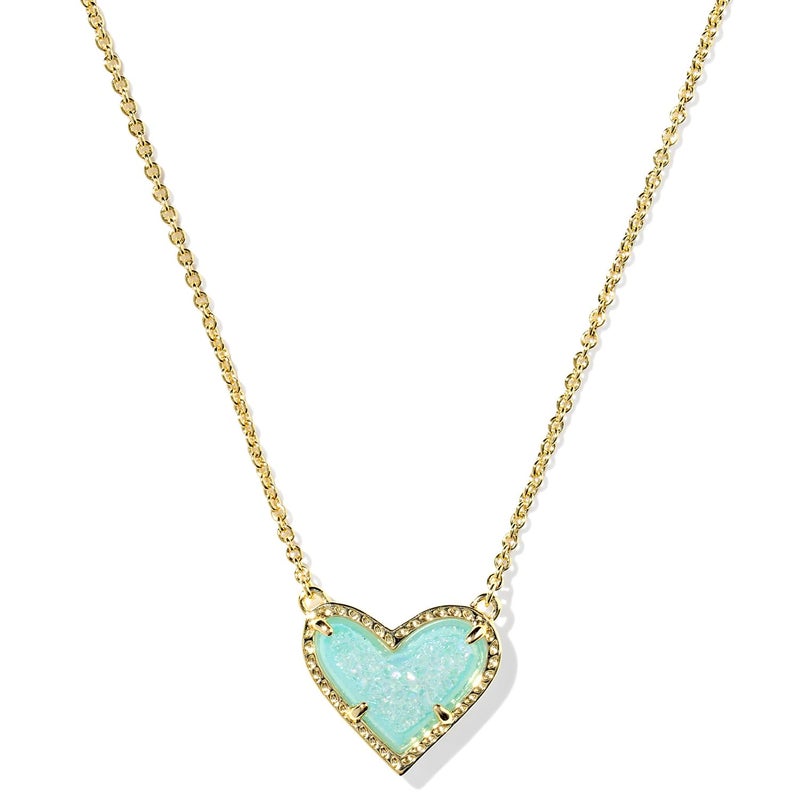 Kendra Scott Ari Heart Pendant Necklace, 14k Gold-Plated Brass, Fashion Jewelry for Women, Bright Aqua Drusy - Image 1