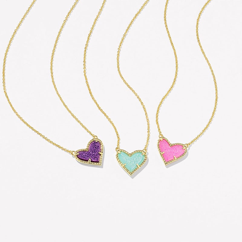 Kendra Scott Ari Heart Pendant Necklace, 14k Gold-Plated Brass, Fashion Jewelry for Women, Bright Aqua Drusy - Image 3
