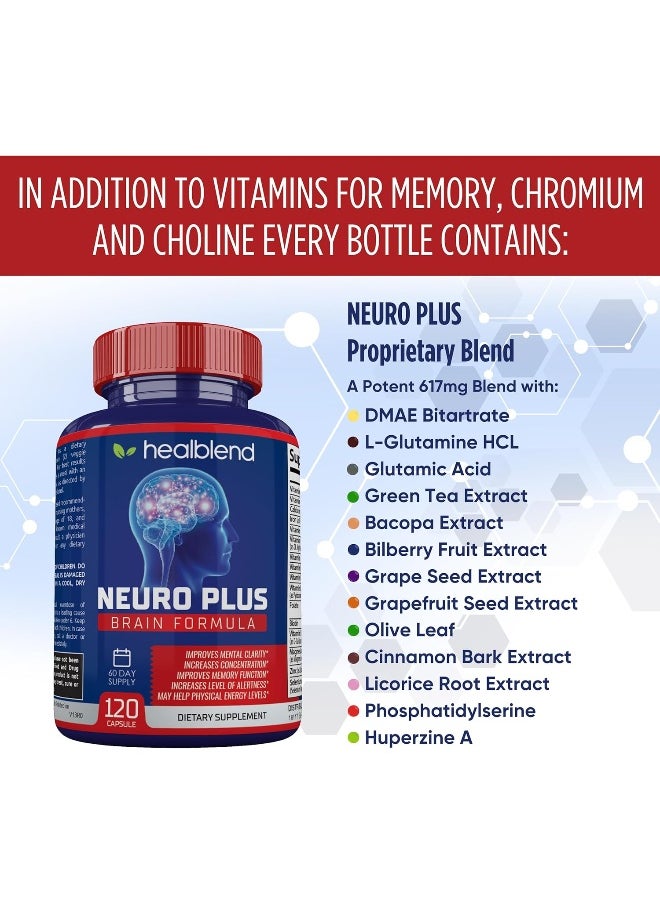 healblend Neuro Plus Brain & Focus Formula - Brain Booster Supplement, Supports Mental Clarity & Focus - Enhances Concentration & Mental Energy – 120 Capsules  - Image 5