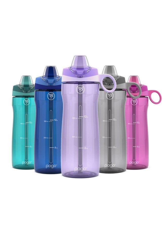 Pogo Plastic Water Bottle with Soft Straw Lid and Carry Handle, BPA Free, Dishwasher Safe, 18oz, Lilac - Image 1