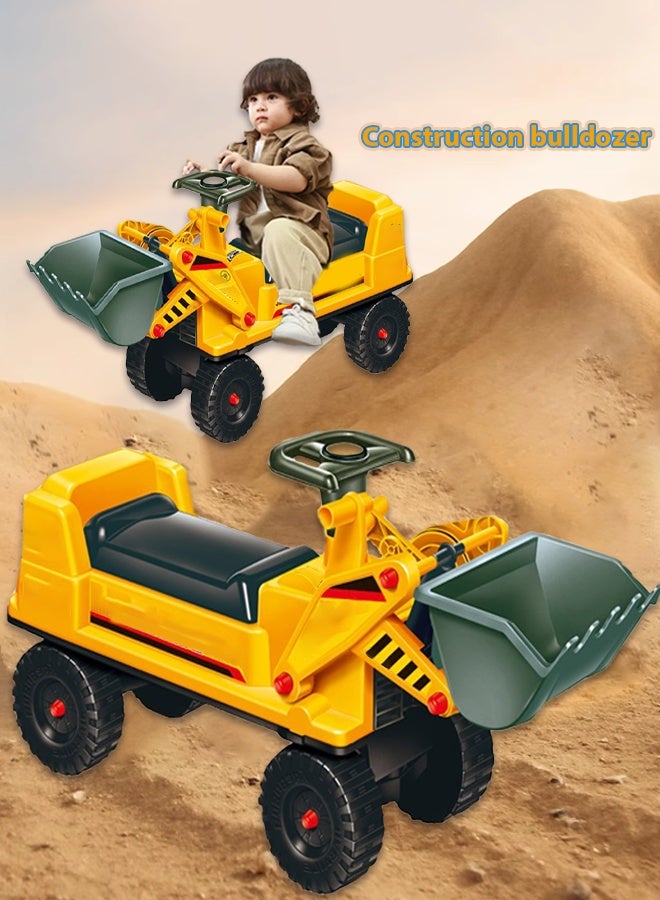 Berma Baby Bulldozer toy balance car, excavator engineering vehicle, role-playing sliding tractor, children's safety anti-slip and anti-fall design, push bucket, large front loader riding toy (yellow)  - Image 1