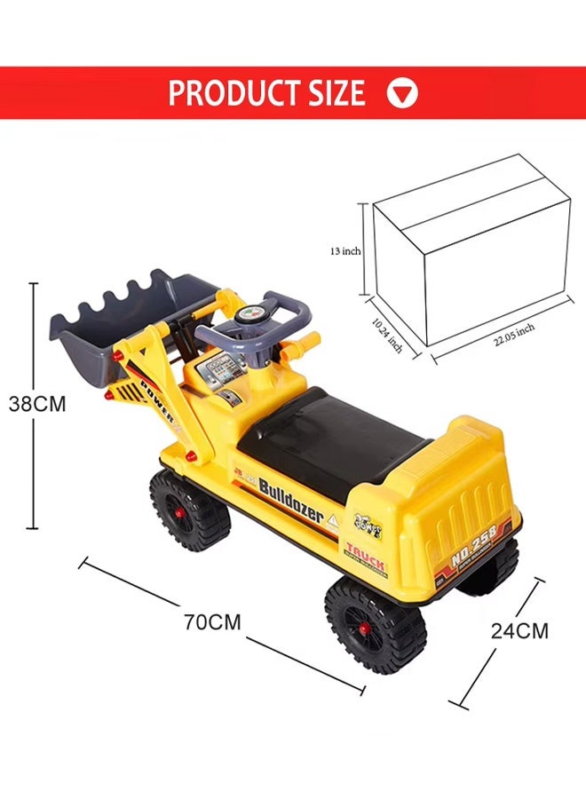 Berma Baby سيارة توازن لعبة الجرافة، مركبة هندسية حفارة، جرار منزلق للعب الأدوار، تصميم آمن للأطفال مضاد للانزلاق ومضاد للسقوط، دلو دفع، لعبة ركوب محمل أمامي كبير (أصفر) - Image 2
