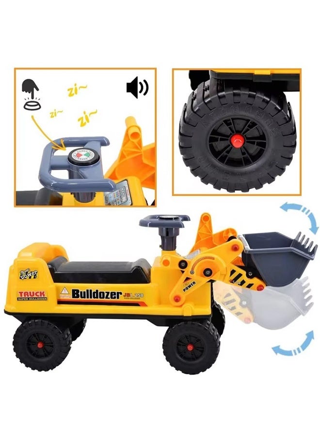 Berma Baby سيارة توازن لعبة الجرافة، مركبة هندسية حفارة، جرار منزلق للعب الأدوار، تصميم آمن للأطفال مضاد للانزلاق ومضاد للسقوط، دلو دفع، لعبة ركوب محمل أمامي كبير (أصفر) - Image 4