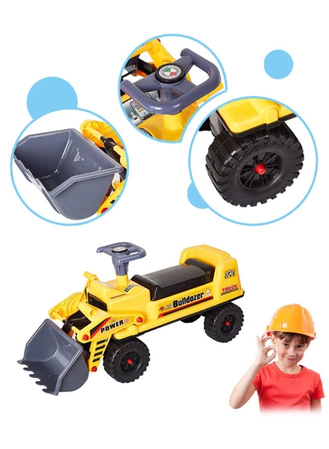 Berma Baby سيارة توازن لعبة الجرافة، مركبة هندسية حفارة، جرار منزلق للعب الأدوار، تصميم آمن للأطفال مضاد للانزلاق ومضاد للسقوط، دلو دفع، لعبة ركوب محمل أمامي كبير (أصفر) - Image 5