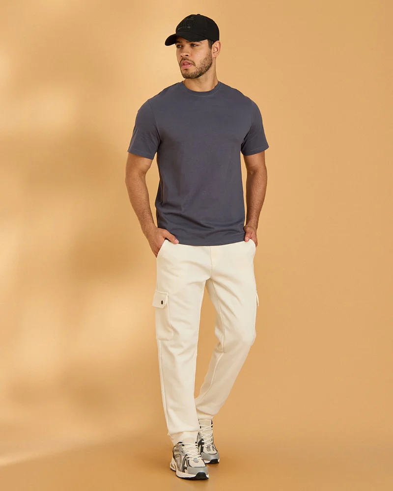Redtag Men Charcoal Plain T-Shirt