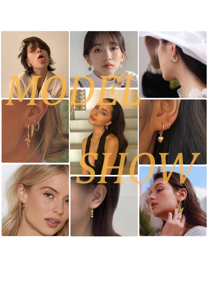 SYOSI 44 Pairs Gold Hoop Earrings Set for Women, Fashionable Dangle Heart Earrings Statement Pearl Earrings Collection Hypoallergenic Chunky Hoops Set Elegant Gold Earring Set for Birthday Party Gift - Image 2