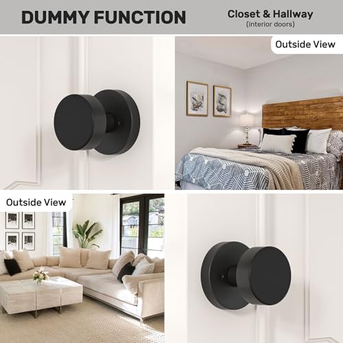 naubea 2 Pack Matte Black Dummy Door Knob Interior, Black Door Knobs for Bifold and Closet Doors, Heavy Duty Round Modern Door Handle - Image 2