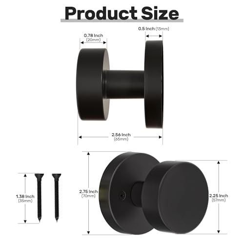 naubea 2 Pack Matte Black Dummy Door Knob Interior, Black Door Knobs for Bifold and Closet Doors, Heavy Duty Round Modern Door Handle - Image 5