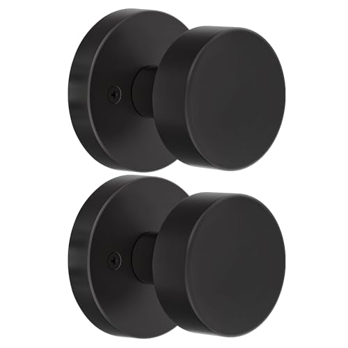 naubea 2 Pack Matte Black Dummy Door Knob Interior, Black Door Knobs for Bifold and Closet Doors, Heavy Duty Round Modern Door Handle - Image 1