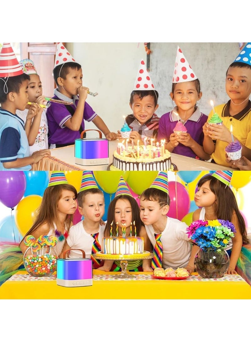 بيتا جهاز كاريوكي ميني من PEETTA للأطفال والكبار، مكبر صوت كاريوكي محمول بتقنية البلوتوث، جهاز كاريوكي ميني مع ميكروفونين لاسلكيين وأضواء LED، هدايا عيد ميلاد وألعاب للبنات والأولاد والعائلة (باللون البيج). - Image 3