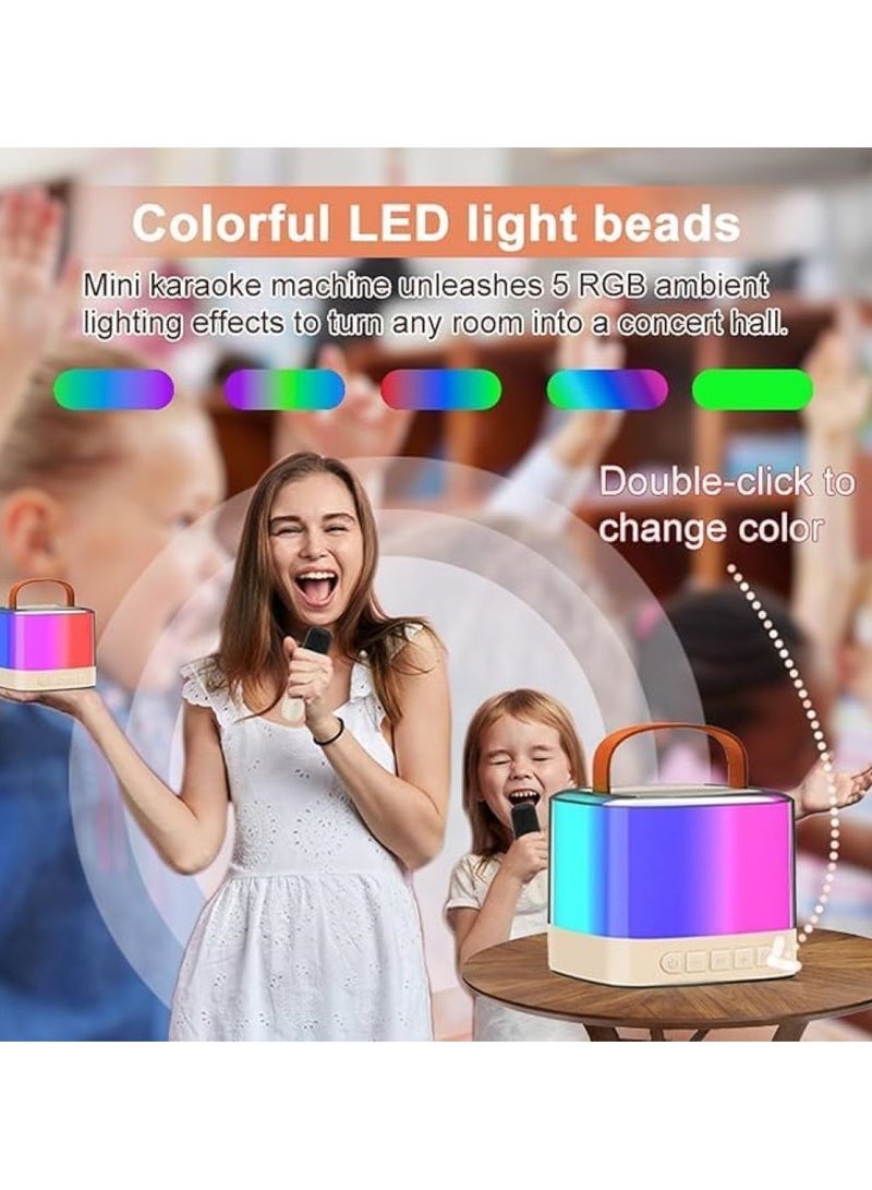 بيتا جهاز كاريوكي ميني من PEETTA للأطفال والكبار، مكبر صوت كاريوكي محمول بتقنية البلوتوث، جهاز كاريوكي ميني مع ميكروفونين لاسلكيين وأضواء LED، هدايا عيد ميلاد وألعاب للبنات والأولاد والعائلة (باللون البيج). - Image 5