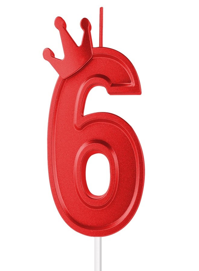 AIEX 3 Inch Birthday Number Candle, Large Birthday Candles 3D Number Candles for Birthday Cakes with Crown Decor Cake Topper Candle for Wedding Valentine Anniversary Festival Party (Red, 6) - Image 1