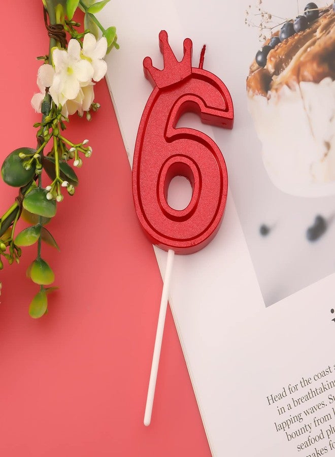AIEX 3 Inch Birthday Number Candle, Large Birthday Candles 3D Number Candles for Birthday Cakes with Crown Decor Cake Topper Candle for Wedding Valentine Anniversary Festival Party (Red, 6) - Image 3