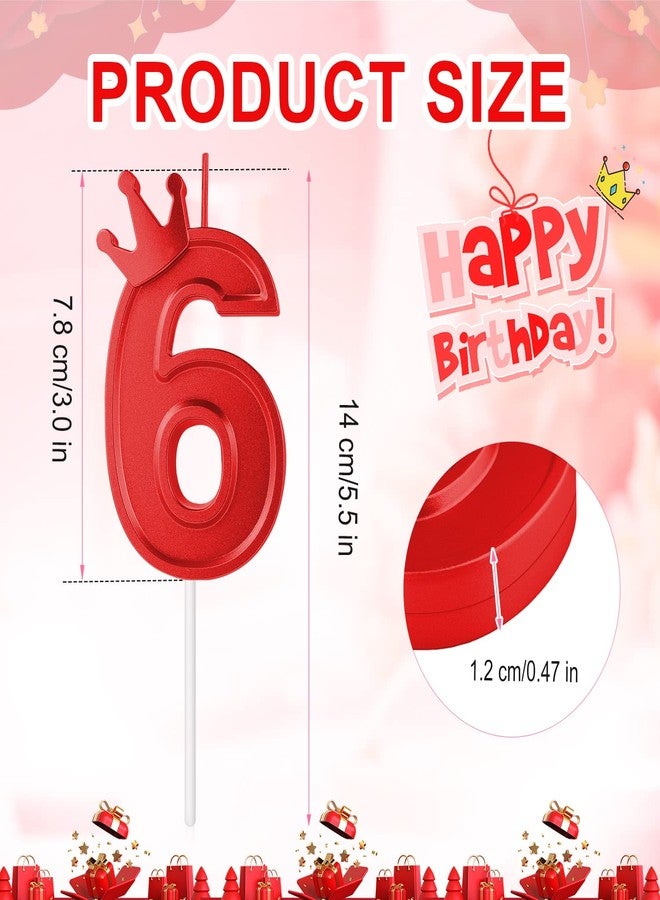 AIEX 3 Inch Birthday Number Candle, Large Birthday Candles 3D Number Candles for Birthday Cakes with Crown Decor Cake Topper Candle for Wedding Valentine Anniversary Festival Party (Red, 6) - Image 2