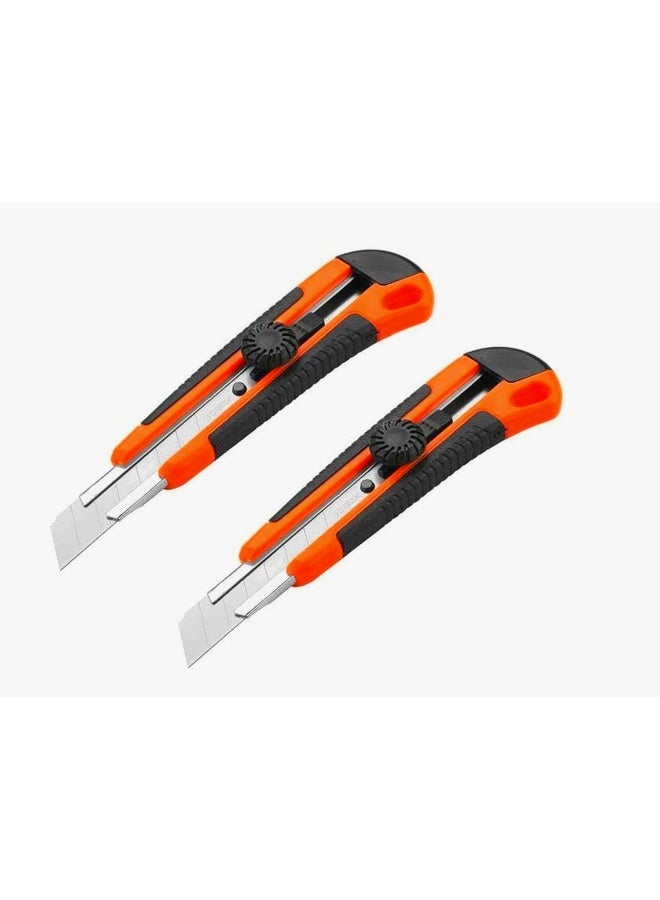 Biella Pack Of 2 Utility Knife Retractable Box Cutter For Cartons Cardboard And Boxes 18Mm Wider Razor Sharp Blade Smooth Mechanism Perfect For Office And Home Use  - Image 1