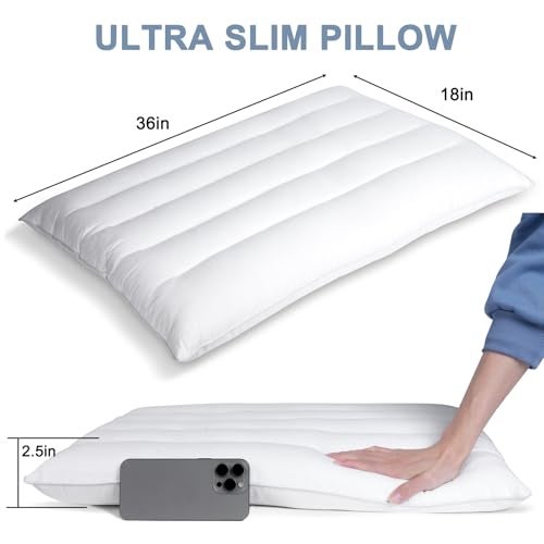 MINUPWELL Ultra Flat Pillows for Sleeping Thin, 2.5" Height Ultra Thin Pillows, Slim Bed Pillows for Stomach Sleeper, King Size -18x36 in - 7D Fiber - 1 PC - Image 2