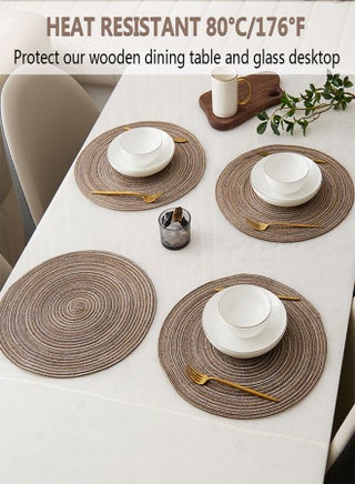 36cm Round Braided Placemats Set of 4 Non Slip Washable Heat Resistant Table Mats Woven Place Mats for Kitchen Dining Table Party Decoration(Coffee) ﻿ - view 3