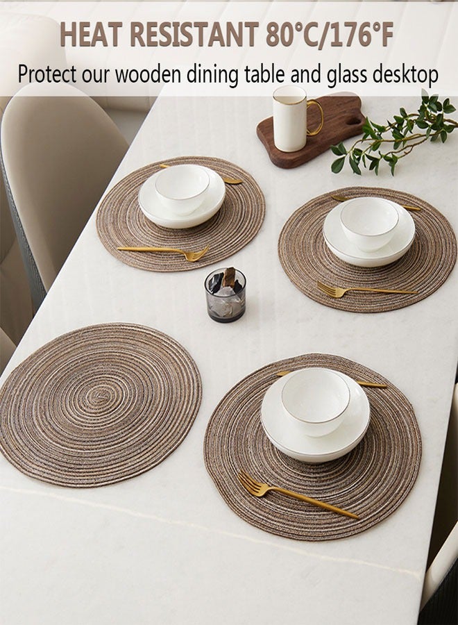 وهاواي 36cm Round Braided Placemats Set of 4 Non Slip Washable Heat Resistant Table Mats Woven Place Mats for Kitchen Dining Table Party Decoration(Coffee) ﻿ - Image 3