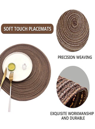 36cm Round Braided Placemats Set of 4 Non Slip Washable Heat Resistant Table Mats Woven Place Mats for Kitchen Dining Table Party Decoration(Coffee) ﻿ - view 4