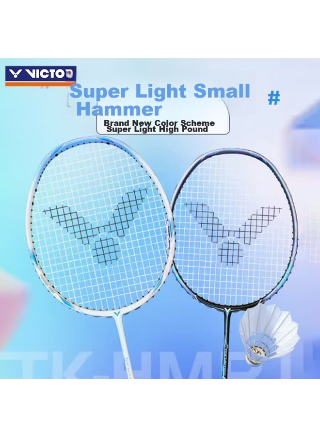 Victor Badminton Racket, Full Carbon High-tension Iron Hammer Tk-hmrl Ex/a/5u, Yunfeng White, Strung Racket - Image 1