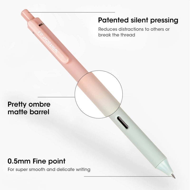 Writech Retractable Gel Ink Pens: 8ct Black Ink 0.5mm Fine Point Tip Pen Comfort Grip Smooth Writing with Aesthetic Gradient Color Barrel for Journaling Note Taking Sketching No Bleed & Smear - Image 2