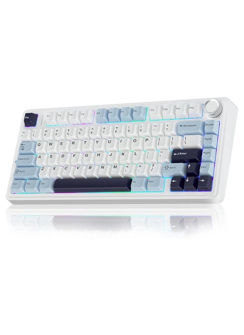 AULA F75 75% Gaming Keyboard,Wireless Mechanical Keyboard, Hot Swappable Creamy Keyboard, Pre-lubed Greywood Switches RGB Backlit Gaming Keyboards, 3Modes (2.4GHz/Type-C/BT5.0)White/Blue  - Image 1