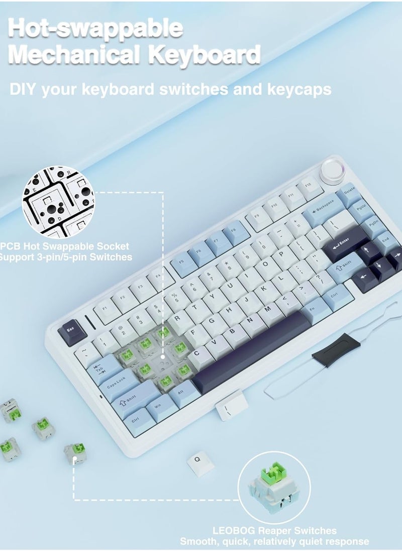 AULA F75 75% Gaming Keyboard,Wireless Mechanical Keyboard, Hot Swappable Creamy Keyboard, Pre-lubed Greywood Switches RGB Backlit Gaming Keyboards, 3Modes (2.4GHz/Type-C/BT5.0)White/Blue  - Image 3