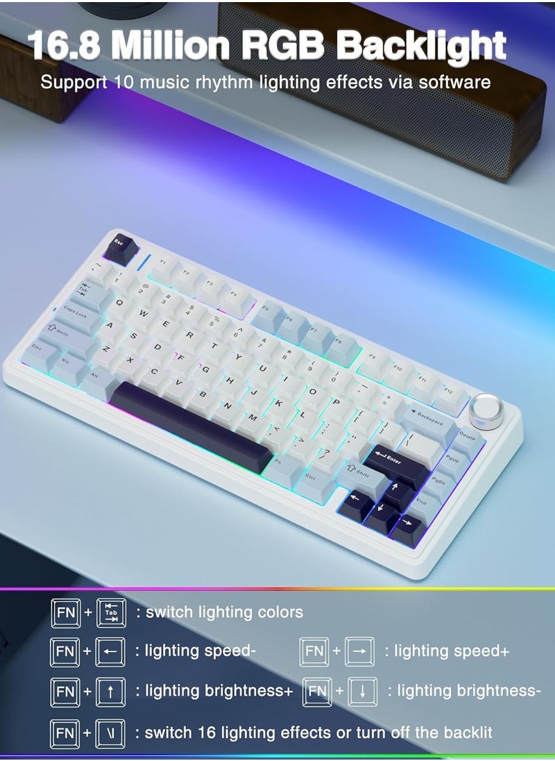 AULA F75 75% Gaming Keyboard,Wireless Mechanical Keyboard, Hot Swappable Creamy Keyboard, Pre-lubed Greywood Switches RGB Backlit Gaming Keyboards, 3Modes (2.4GHz/Type-C/BT5.0)White/Blue  - Image 5