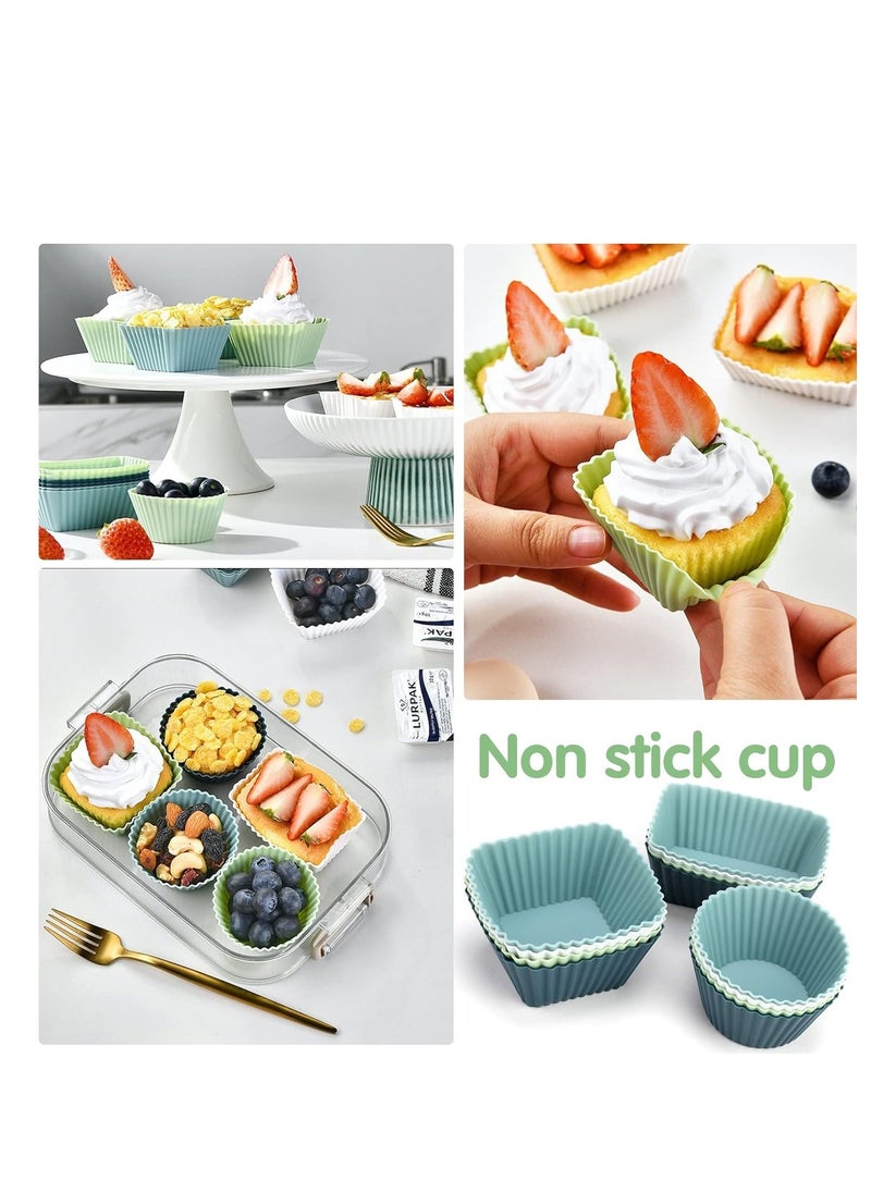 SYOSI - Silicone Cup cake Moulds 12Piece Reusable Cup cake Cases Non-Stick Bakeware Muffin Cases Food Grade Safety Air Fryer Liner Oven Bakeware Baking Cups Kit For DIY Baking Bread Cakes Daily Use - Image 1