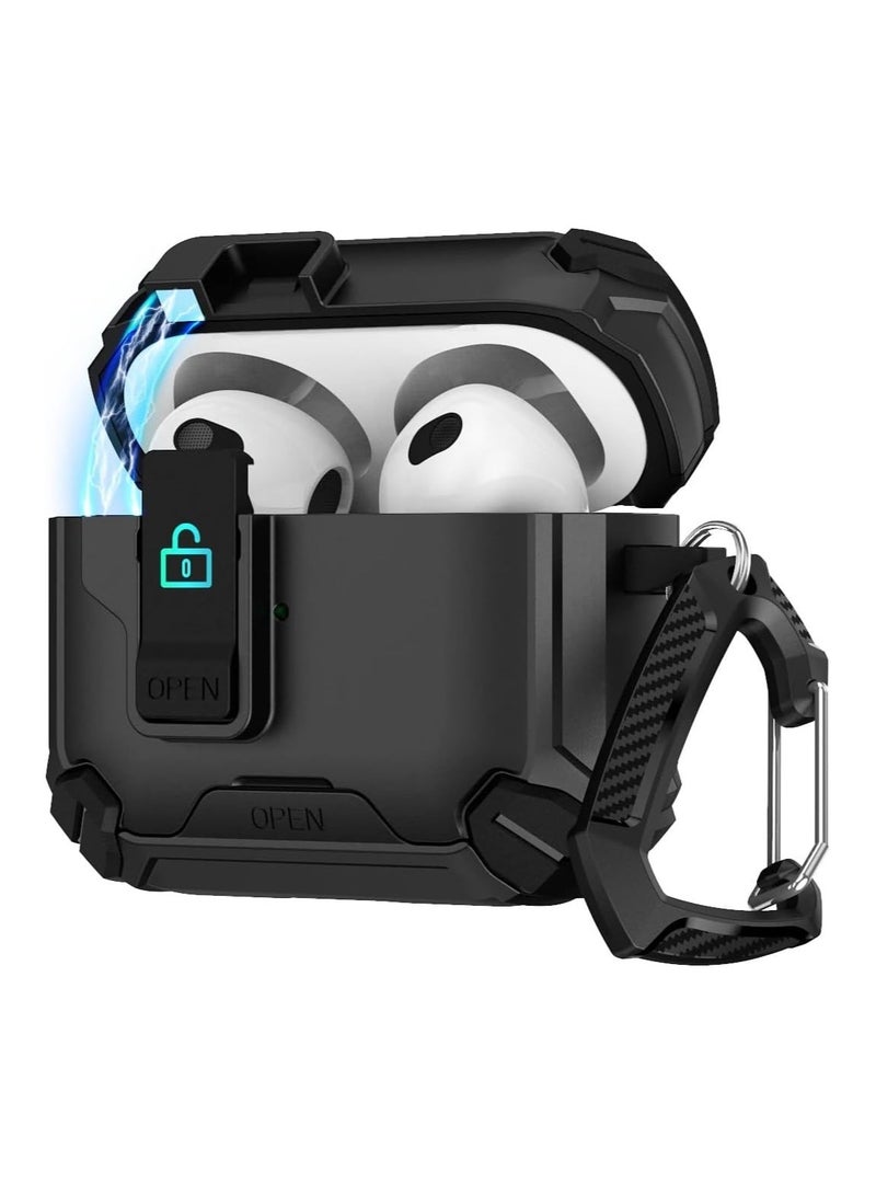 Compatible with AirPods 4th Generation Case Cover, Compatible with, Magnetic Automatic Lock, Charging Port Dust-Proof & Stand Design with Cleaning Kit for AirPods 4 Case 2024 (Black) 