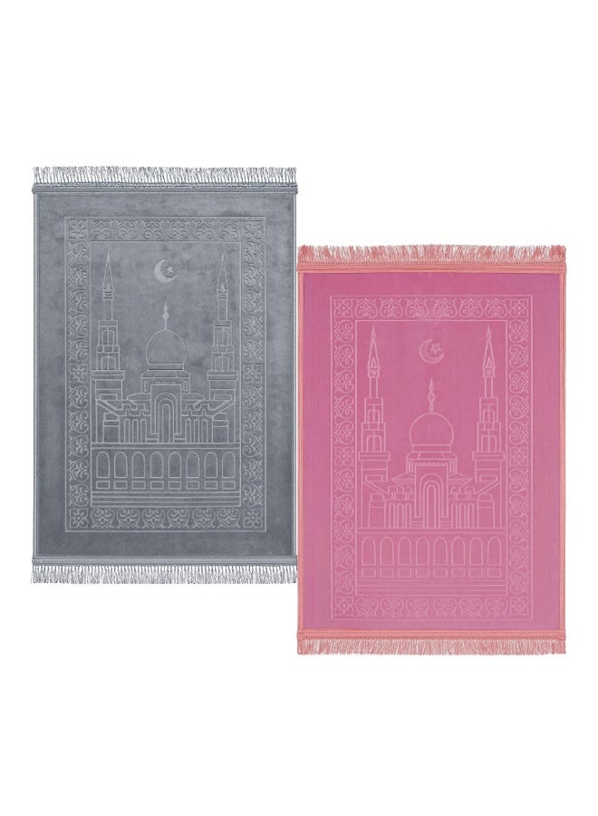 فابينني مجموعة من سجادتي صلاة إسلاميتين مضادتين للانزلاق للزوجين، مقاس 80×120 سم، مريحة وعالية الجودة، هدية للعيد ورمضان والعمرة والحج، لون وردي/رمادي - Image 4