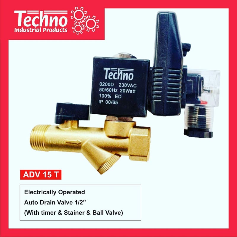 Techno ADV 15T BRASS AUTO DRAIN VALVE +TIMER-I+ STRAINER SIZE-1/2" - Image 2