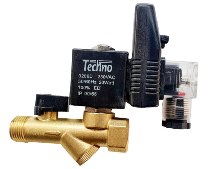 Techno ADV 15T BRASS AUTO DRAIN VALVE +TIMER-I+ STRAINER SIZE-1/2" - Image 1