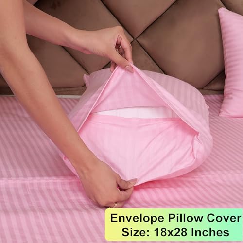 AVI 300 TC Satin Stripe Glace Cotton Flat Double Bedsheet with Two Pillow Cover for Home (Pink. 100x108 inch) - Image 4