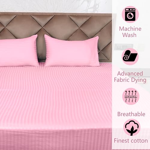 AVI 300 TC Satin Stripe Glace Cotton Flat Double Bedsheet with Two Pillow Cover for Home (Pink. 100x108 inch) - Image 5