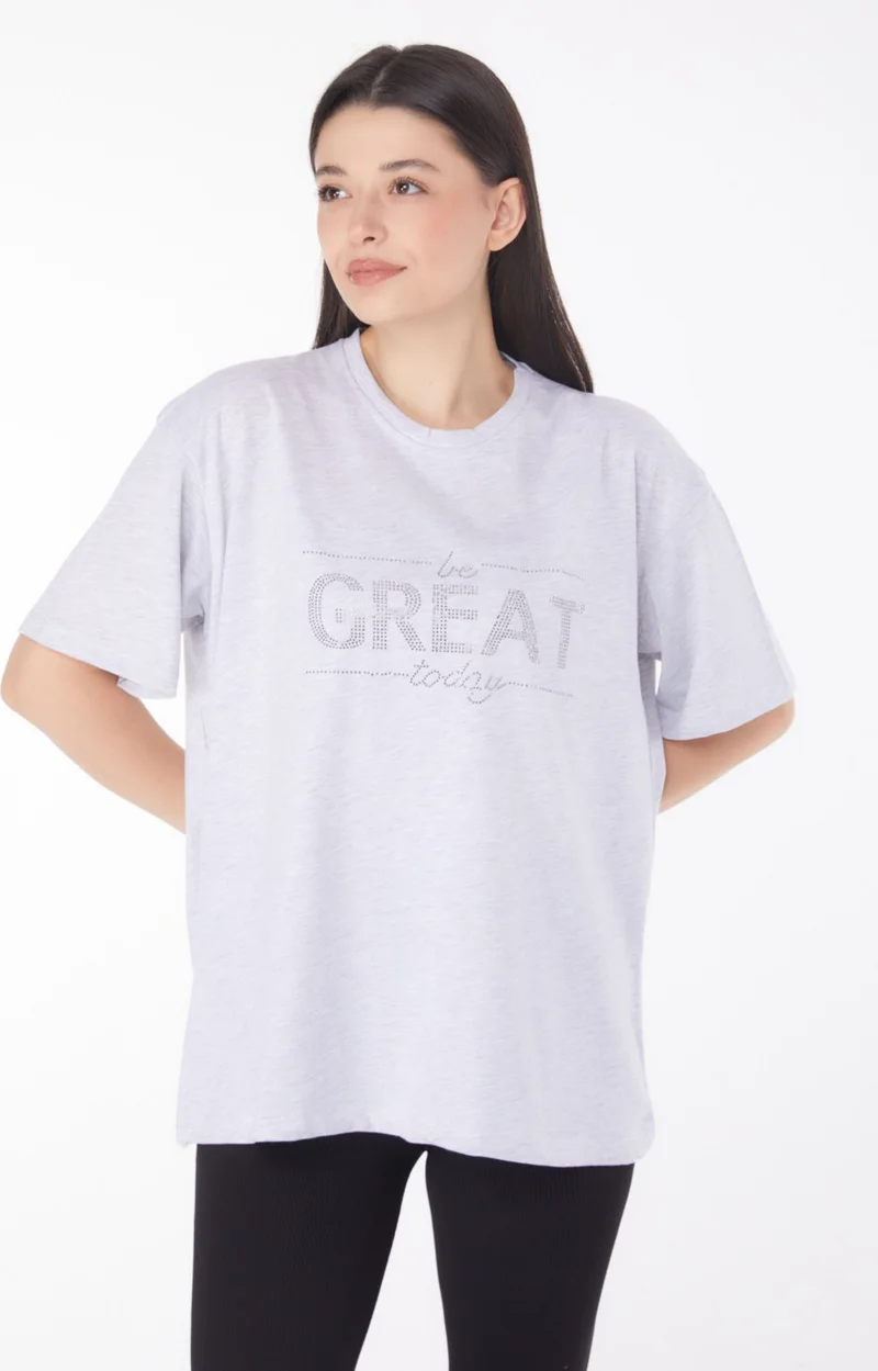 Tofisa Plain Crew Neck Women's Gray Stone T-Shirt" - 25697