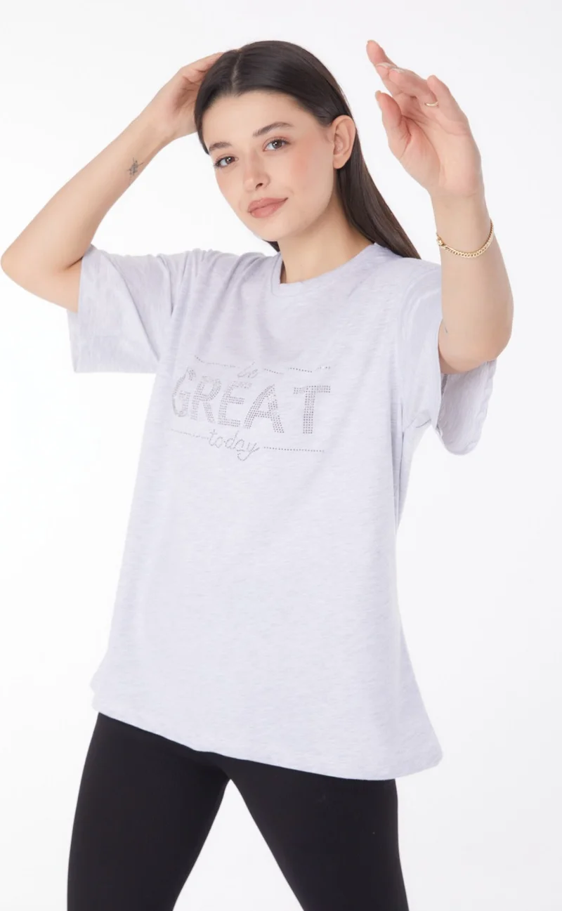 Tofisa Plain Crew Neck Women's Gray Stone T-Shirt" - 25697