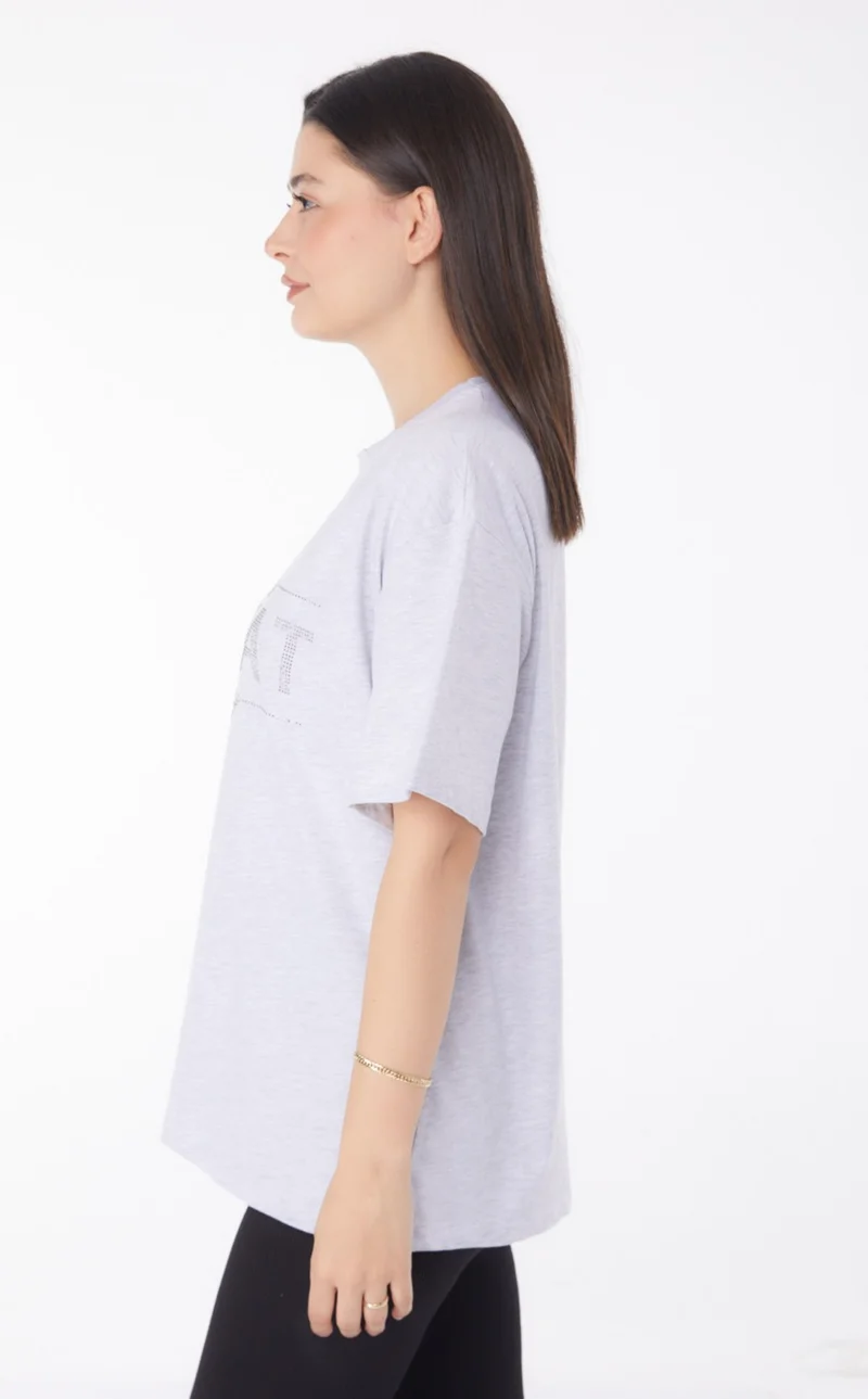 Tofisa Plain Crew Neck Women's Gray Stone T-Shirt" - 25697