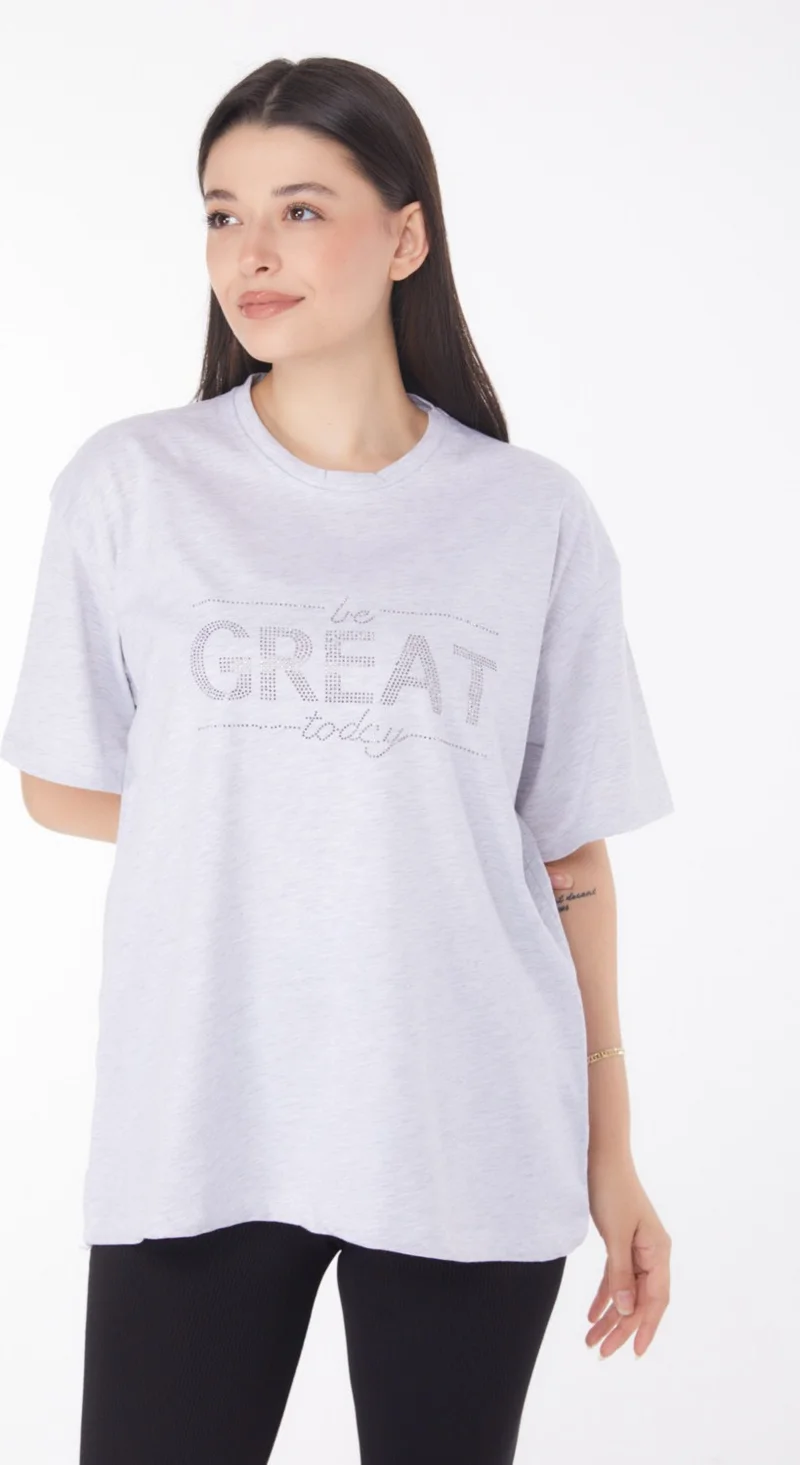 Tofisa Plain Crew Neck Women's Gray Stone T-Shirt" - 25697