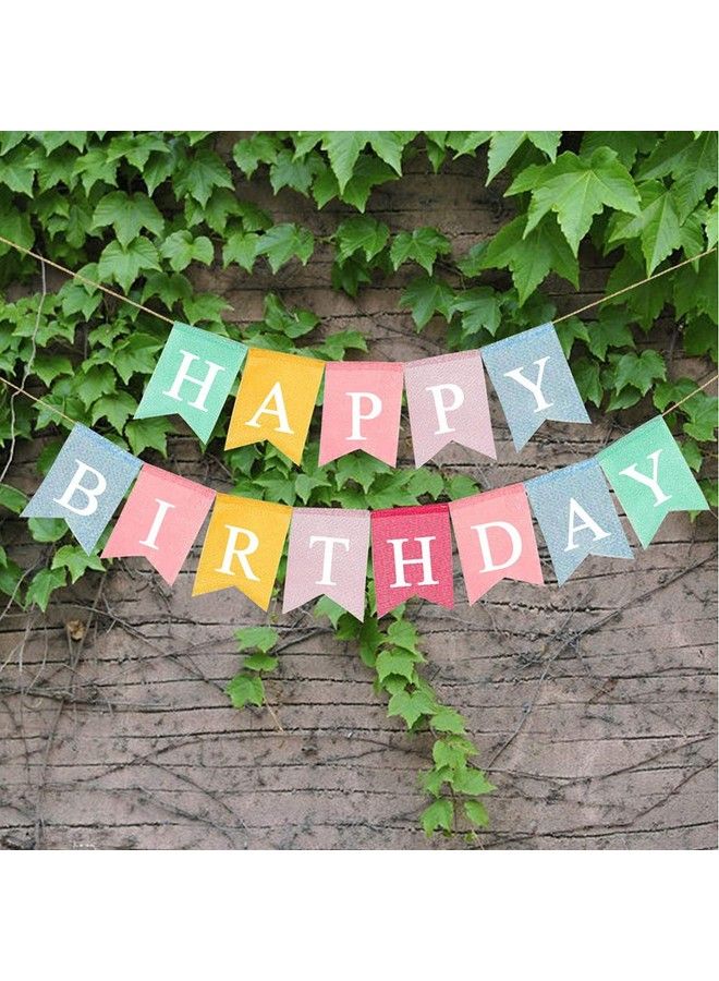 bouti1583 Happy Birthday Banner Assembled Reusable Imitated Burlap Birthday Banner Colorful Rainbow Bunting Garland For Pastel Birthday Party Decorations - Image 5
