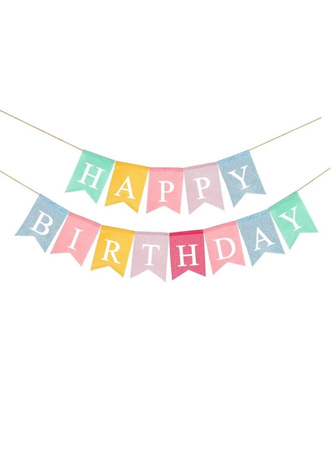 bouti1583 Happy Birthday Banner Assembled Reusable Imitated Burlap Birthday Banner Colorful Rainbow Bunting Garland For Pastel Birthday Party Decorations - Image 2