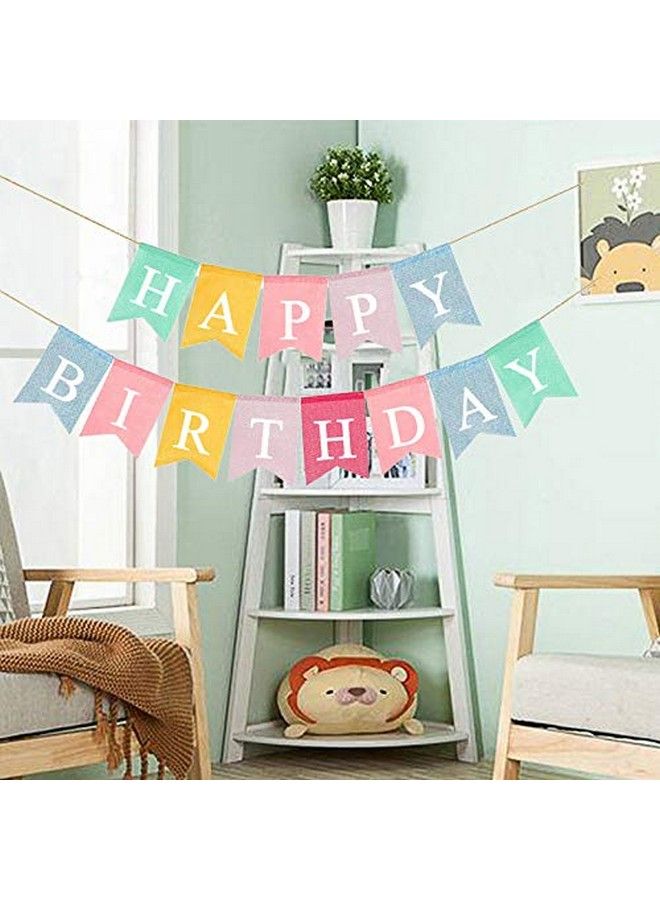 bouti1583 Happy Birthday Banner Assembled Reusable Imitated Burlap Birthday Banner Colorful Rainbow Bunting Garland For Pastel Birthday Party Decorations - Image 4