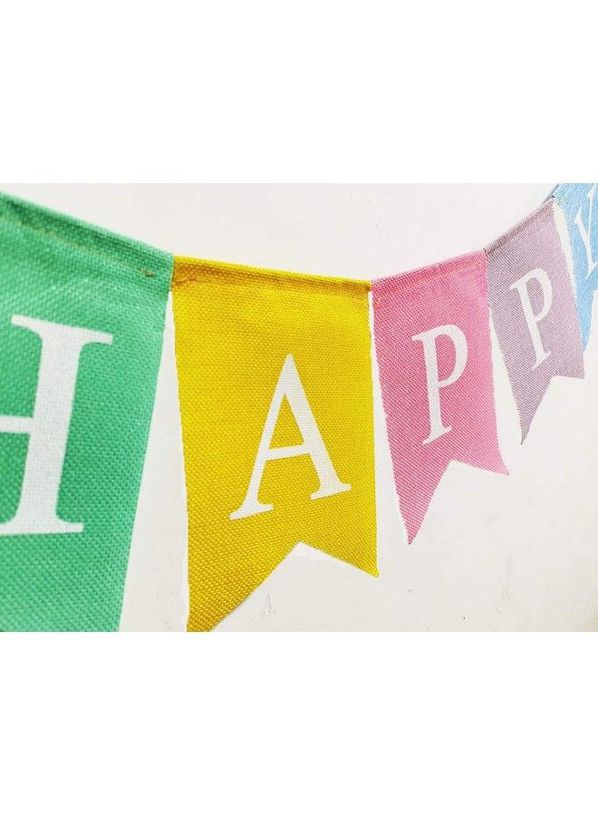bouti1583 Happy Birthday Banner Assembled Reusable Imitated Burlap Birthday Banner Colorful Rainbow Bunting Garland For Pastel Birthday Party Decorations - Image 3