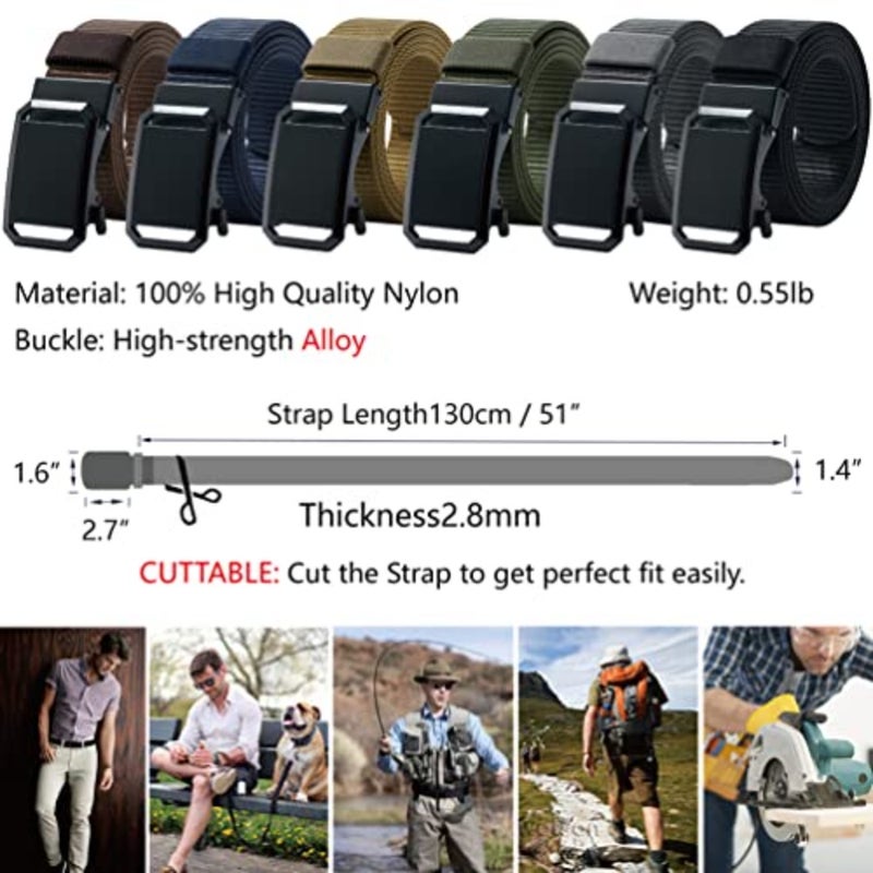 LionVII Ratchet Belts for Men - Mens Fashion Belt Nylon Fabric 1 3/8 for Casual Jeans - Adjustable Trim to Fit 27-46 Waist - Image 2
