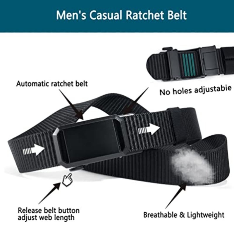 LionVII Ratchet Belts for Men - Mens Fashion Belt Nylon Fabric 1 3/8 for Casual Jeans - Adjustable Trim to Fit 27-46 Waist - Image 3