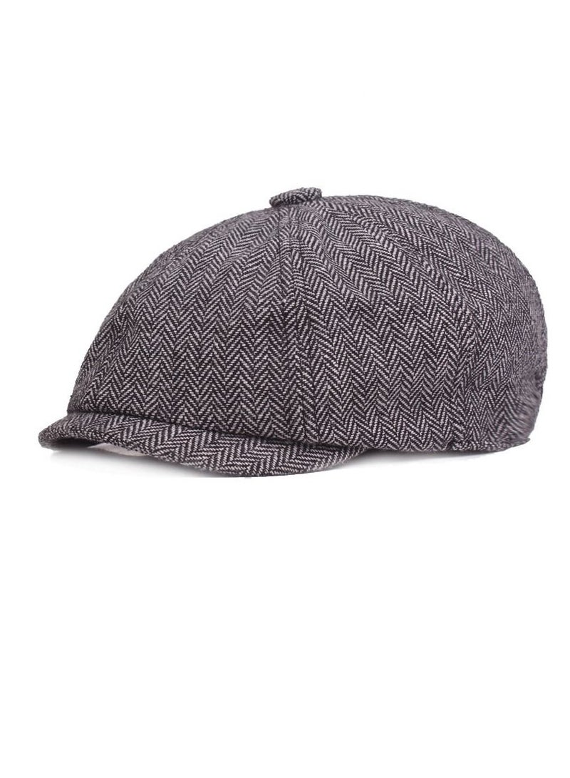 Striped Octagon Autumn-winter Fashion Casual All-match Hat Grey 