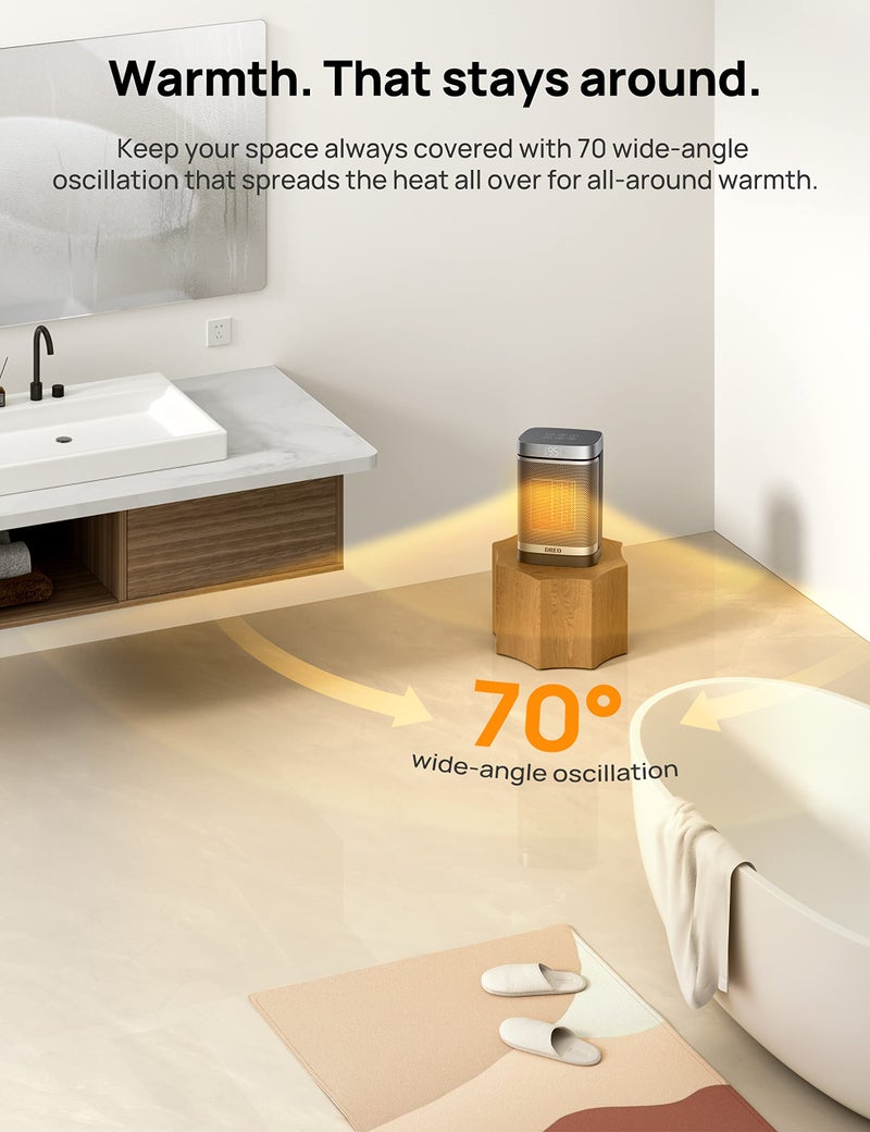 DREO Space Heater for Bathroom and Indoor, Portable Heater, 1500W Safe and Quiet PTC Ceramic Heater, 41-95Â°F Digital Thermostat, 70Â°Oscillating, Remote, ALCI Safety Plug, 12h Timer, 5 Modes - Image 3
