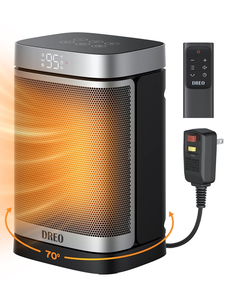 DREO Space Heater for Bathroom and Indoor, Portable Heater, 1500W Safe and Quiet PTC Ceramic Heater, 41-95Â°F Digital Thermostat, 70Â°Oscillating, Remote, ALCI Safety Plug, 12h Timer, 5 Modes - Image 1