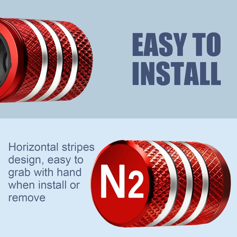 DECURCAR Tire Valve Stem Caps Cover - (5 Pack) Tire Air Cap N2 Nitrogen Metal with Plastic Liner Corrosion Resistant Leak-Proof for Car Truck Motorcycle Bike Red - Image 4